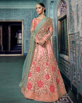 Peach Net Bridal Lehenga Choli