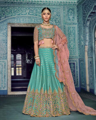 Silk And Net Bridal Lehenga Choli In Green