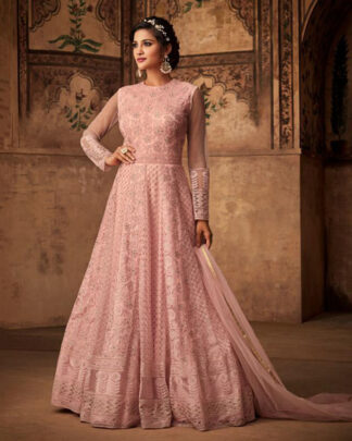 Pink Anarkali Style Net Salwar Kameez