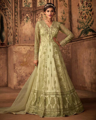 Green Anarkali Style Net Salwar Kameez