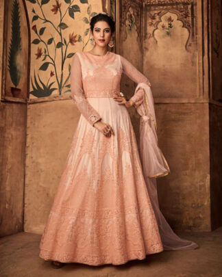 Peach Anarkali Style Net Salwar Kameez