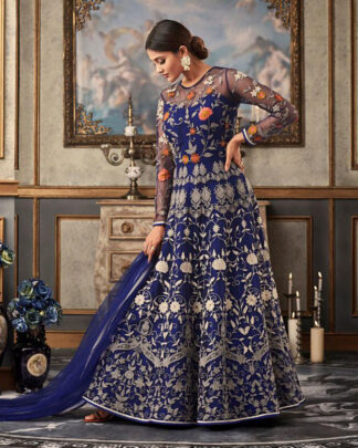 Blue Anarkali Style Net Salwar Kameez