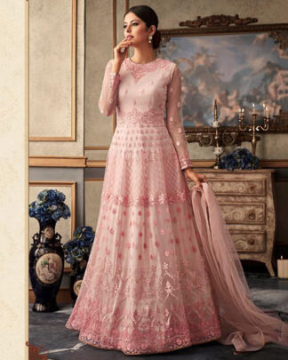 Pink Anarkali Style Net Salwar Kameez