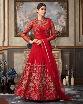 Red Anarkali Style Net Salwar Kameez