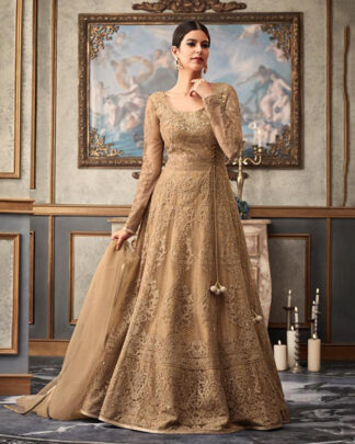 Brown Anarkali Style Net Salwar Kameez