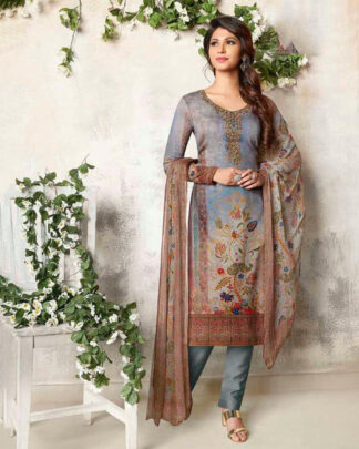Gray Straight Style Cotton Satin Salwar Kameez