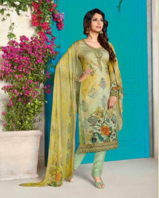 Yellow Straight Style Cotton Satin Salwar Kameez