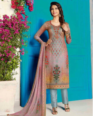 Multicolor Straight Style Cotton Satin Salwar Kameez