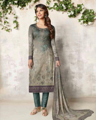 Gray Straight Style Cotton Satin Salwar Kameez