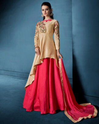 Traditional Morvi Silk Beige And Pink Gown