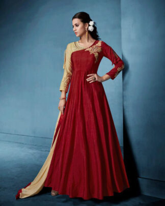 Traditional Tapeta Silk Red Gown