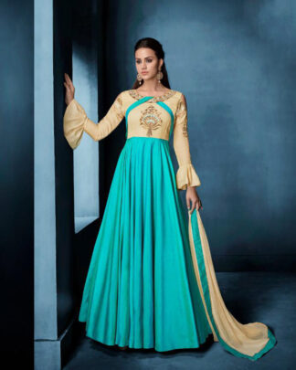 Traditional Tapeta Silk Turquoise Gown