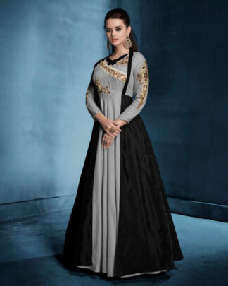Gray And Black Tapeta Silk Traditional Gown