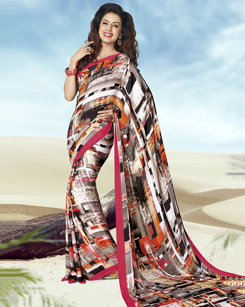 Multicolor Digital Printed Crepe Saree