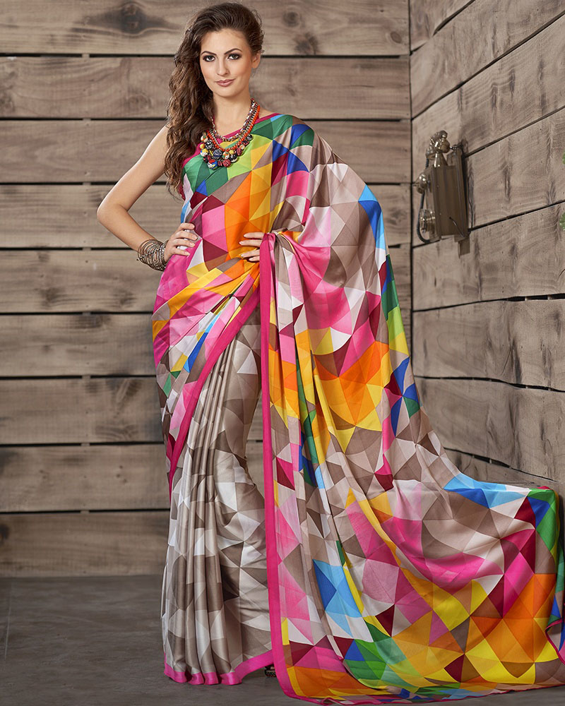 Multicolor Crepe Digital Printed Saree
