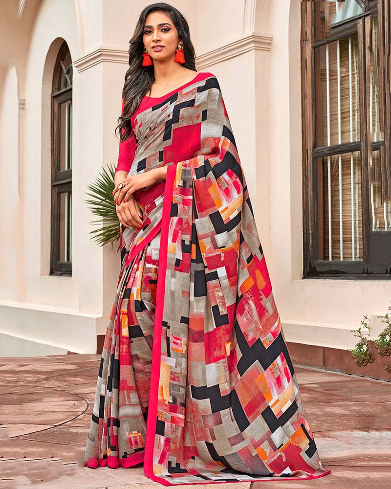 Printed Festive wear Multicolor Crepe Saree