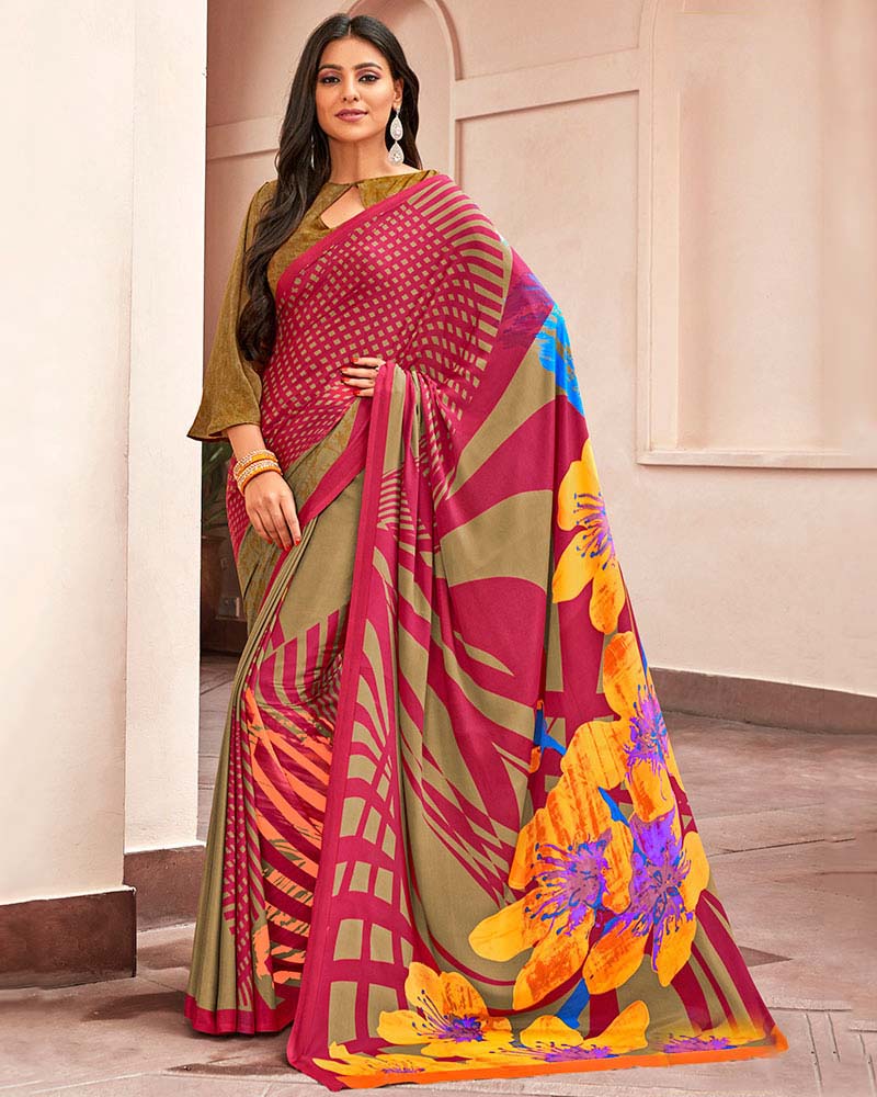Printed Festive wear Multicolor Crepe Saree