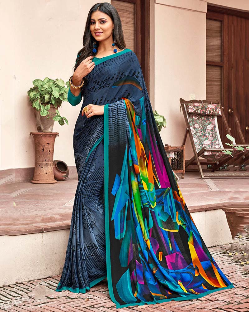 Printed Festive wear Multicolor Crepe Saree