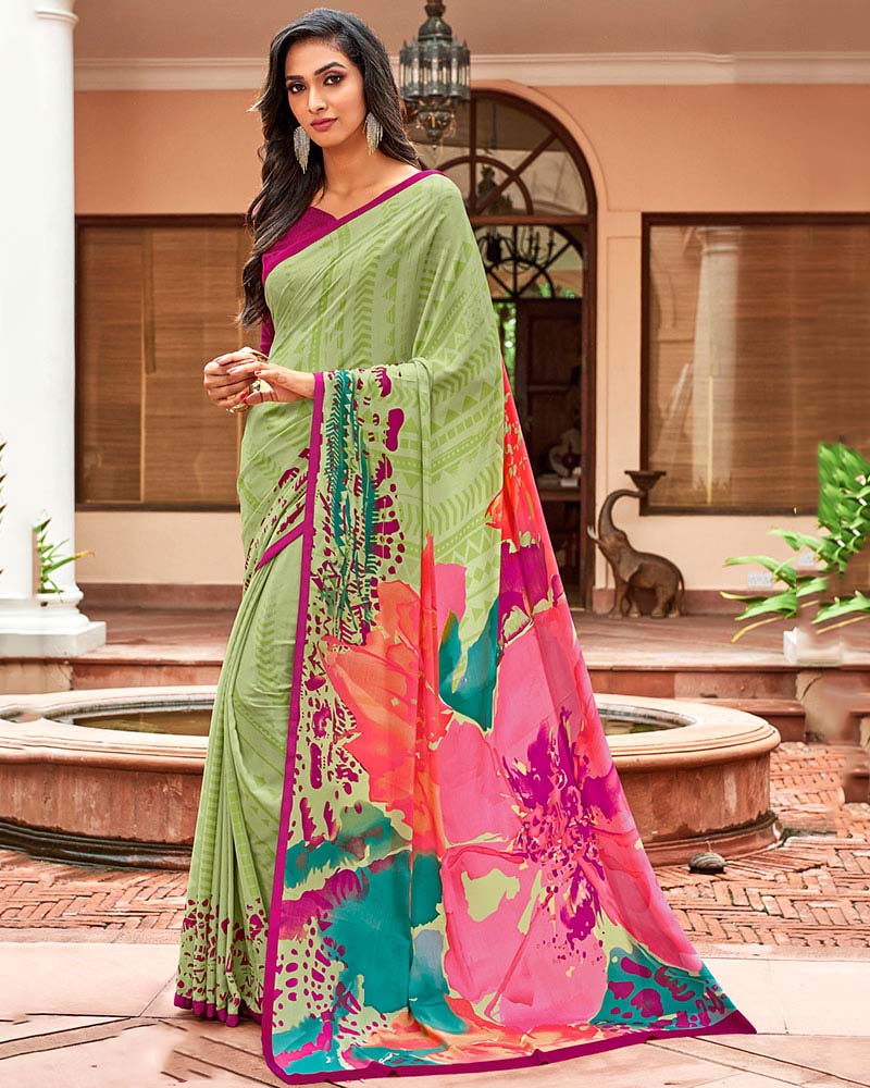 Printed Festive wear Multicolor Crepe Saree