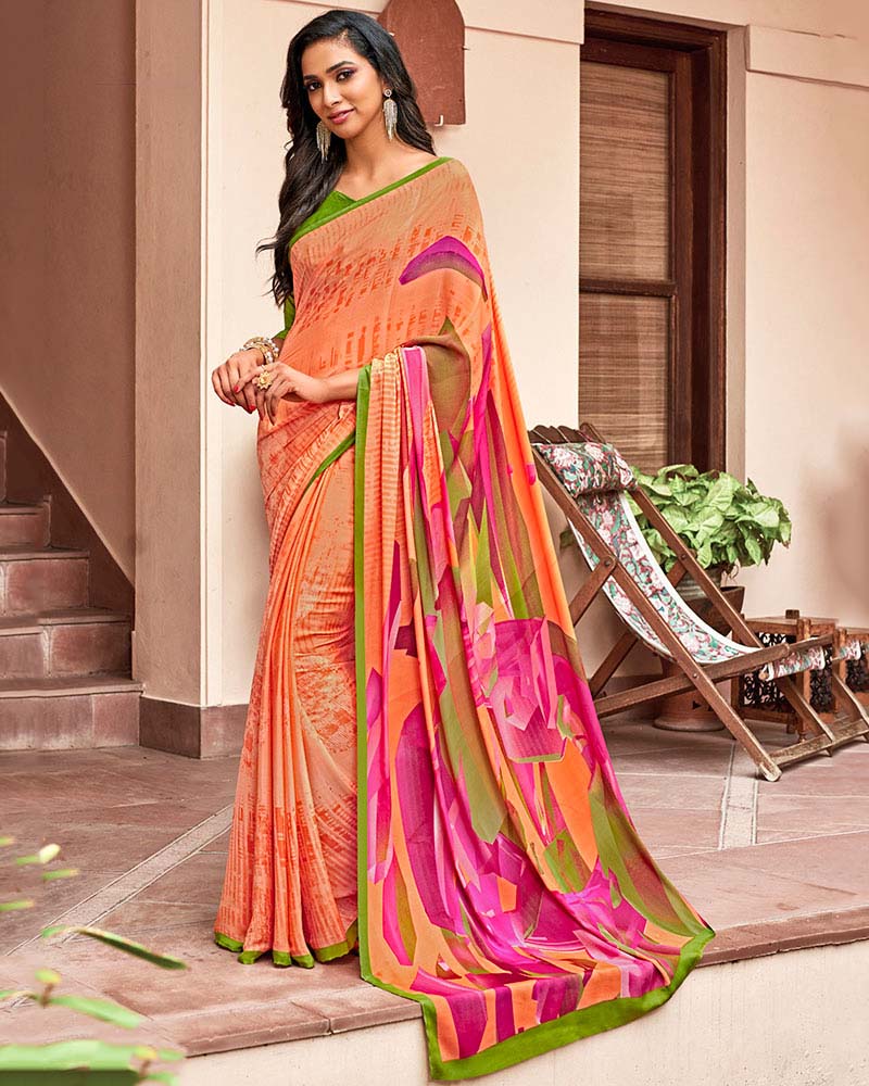 Printed Festive wear Multicolor Crepe Saree