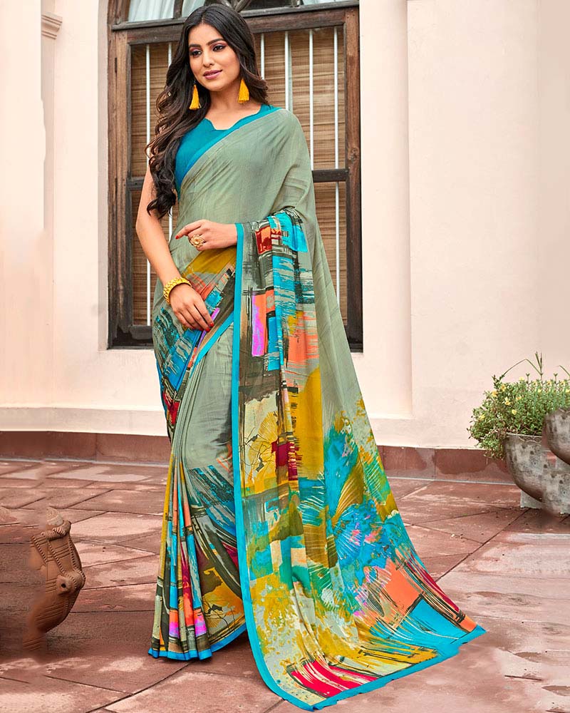 Printed Festive wear Multicolor Crepe Saree