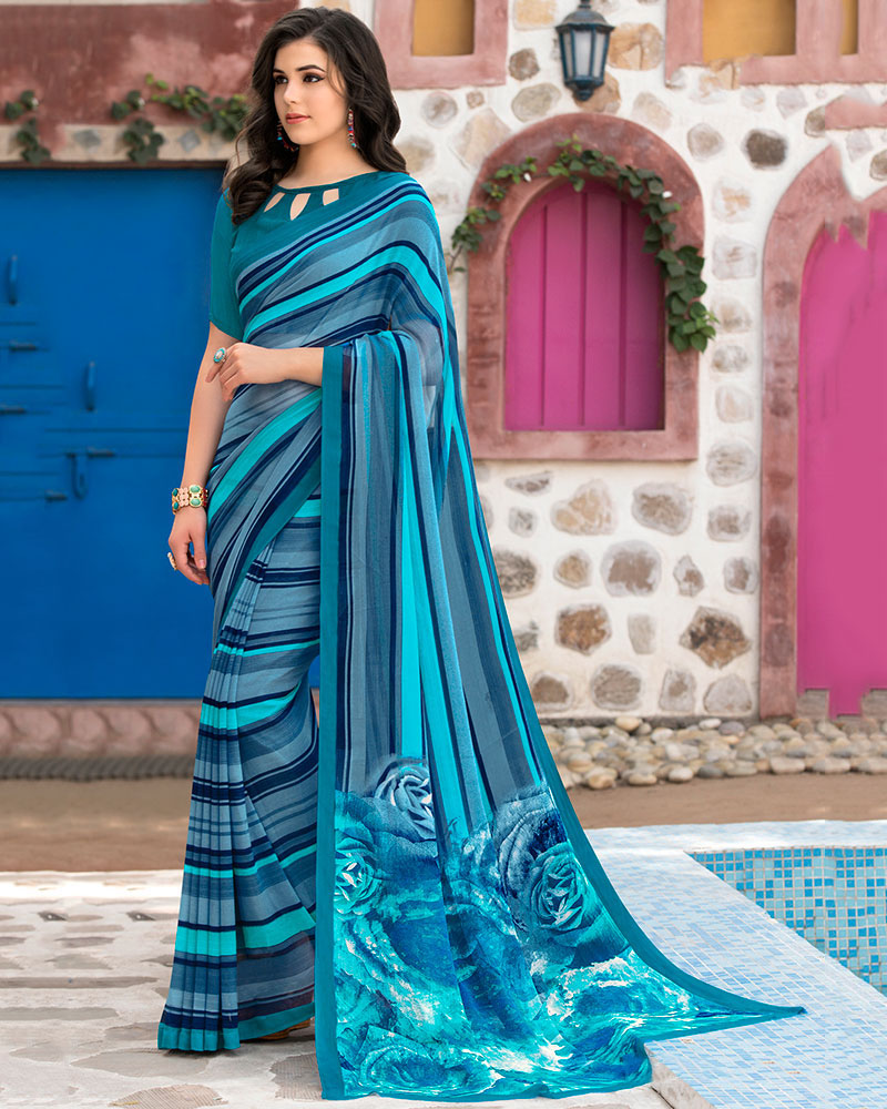 Attractive Blue Georgette Casual Wear Saree