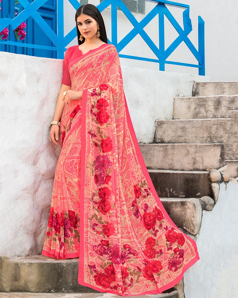 Flattering Pink Georgette Casual Wear Saree