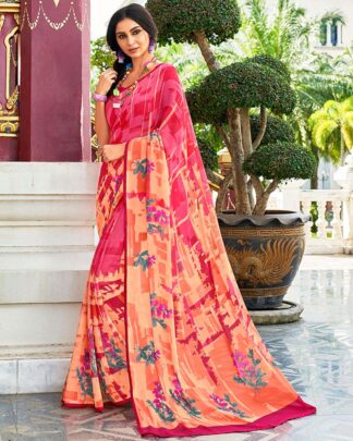 Multicolor Printed Work Georgette Saree With Jacquard Blouse