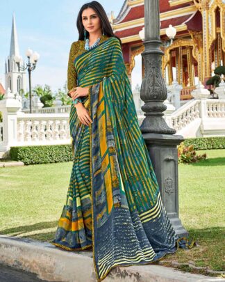 Multicolor Printed Work Georgette Saree With Jacquard Blouse