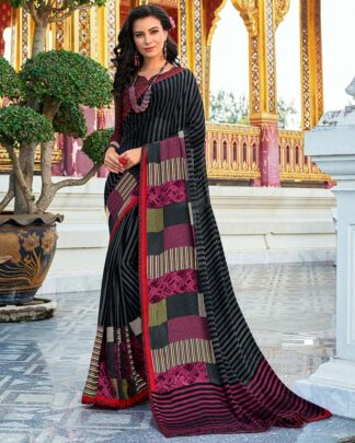 Multicolor Printed Work Georgette Saree With Jacquard Blouse