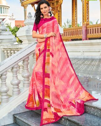 Multicolor Printed Work Georgette Saree With Jacquard Blouse