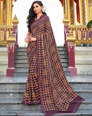 Multicolor Printed Work Georgette Saree With Jacquard Blouse