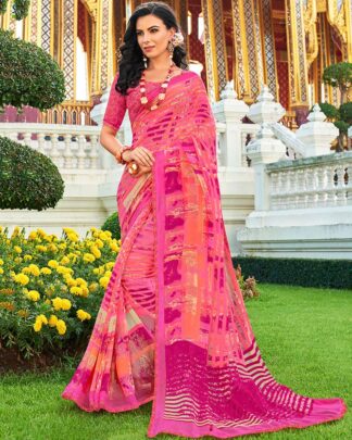 Multicolor Printed Work Georgette Saree With Jacquard Blouse
