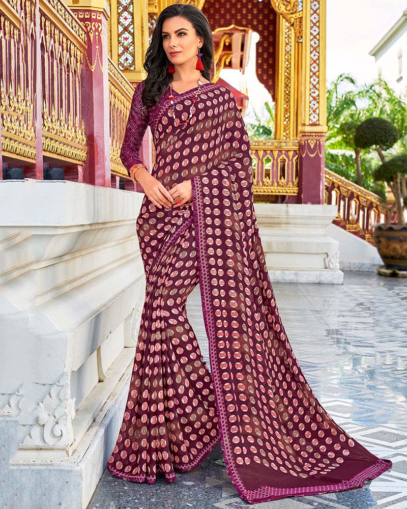 Multicolor Printed Work Georgette Saree With Jacquard Blouse