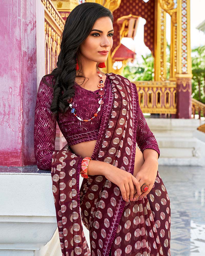 Multicolor Printed Work Georgette Saree With Jacquard Blouse - Image 2