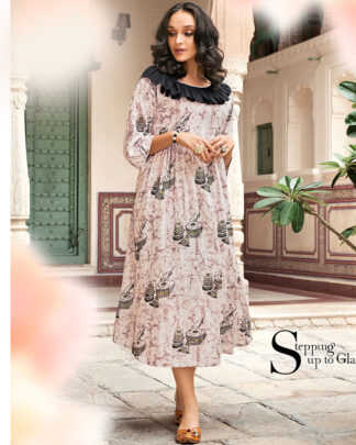 Heavy Rayon Beige Printed Kurti