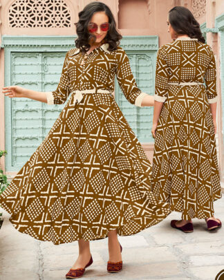 Heavy Rayon Brown Printed Kurti