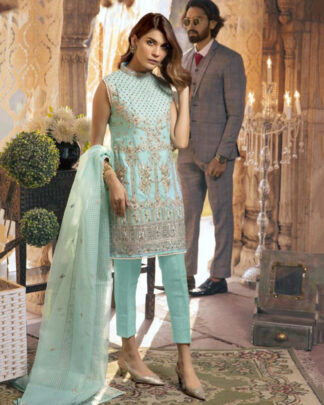 Turquoise Pakistani Style Georgette Salwar Kameez