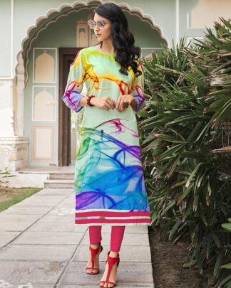 Multicolor Casual Poly Rayon Printed Kurti
