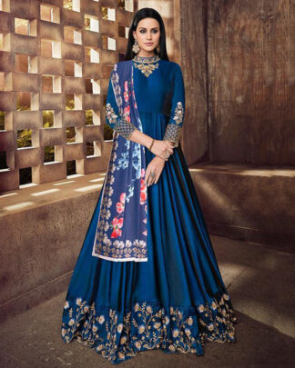 Traditional Tapeta Silk Blue Gown