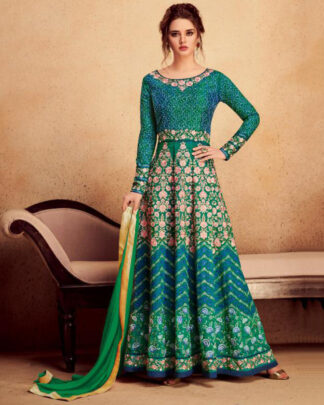 Sea Green Anarkali Style Silk Salwar Kameez