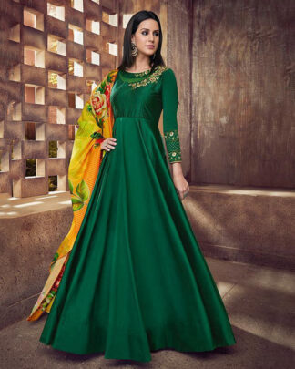 Green Tapeta Silk Traditional Gown