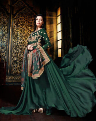 Green Anarkali Style Satin Georgette Salwar Kameez