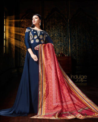 Blue Anarkali Style Satin Georgette Salwar Kameez