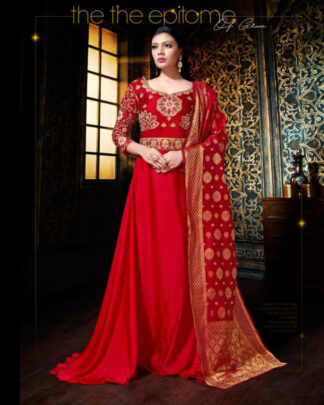 Red Anarkali Style Satin Georgette Salwar Kameez