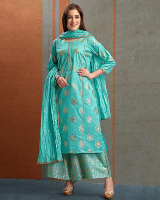 Turquoise Straight Style Cotton Salwar Kameez