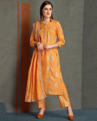 Orange Straight Style Cotton Salwar Kameez
