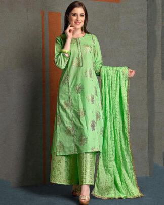 Green Straight Style Cotton Salwar Kameez