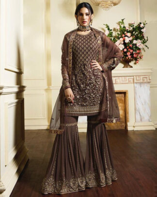 Brown Pakistani Style Satin Silk Salwar Kameez