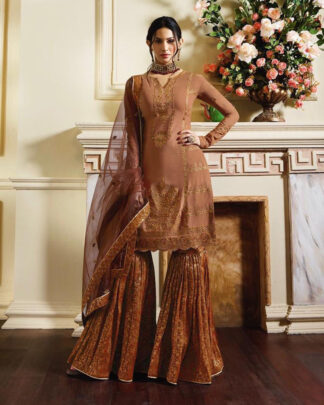 Peach Pakistani Style Satin Silk Salwar Kameez
